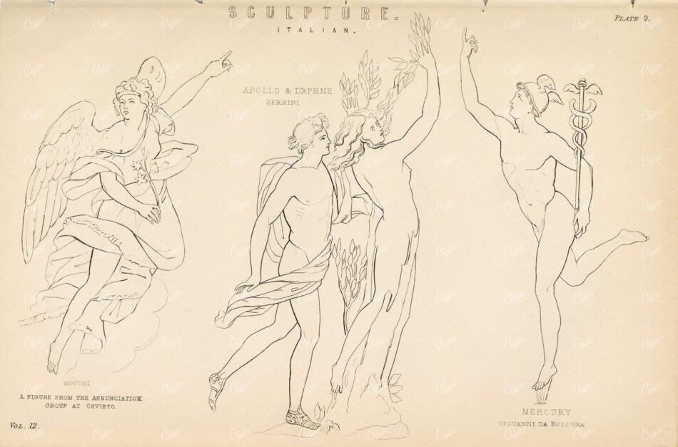 SCULPTURE Italian. Mocchi, Apollo & Daphne, Mercury. 1880 Stock Image - Design - Century Library