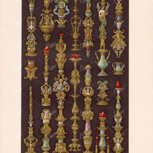 16TH CENTURY Detailed Ornaments Lith Par F Durin RACINET Place LXIV