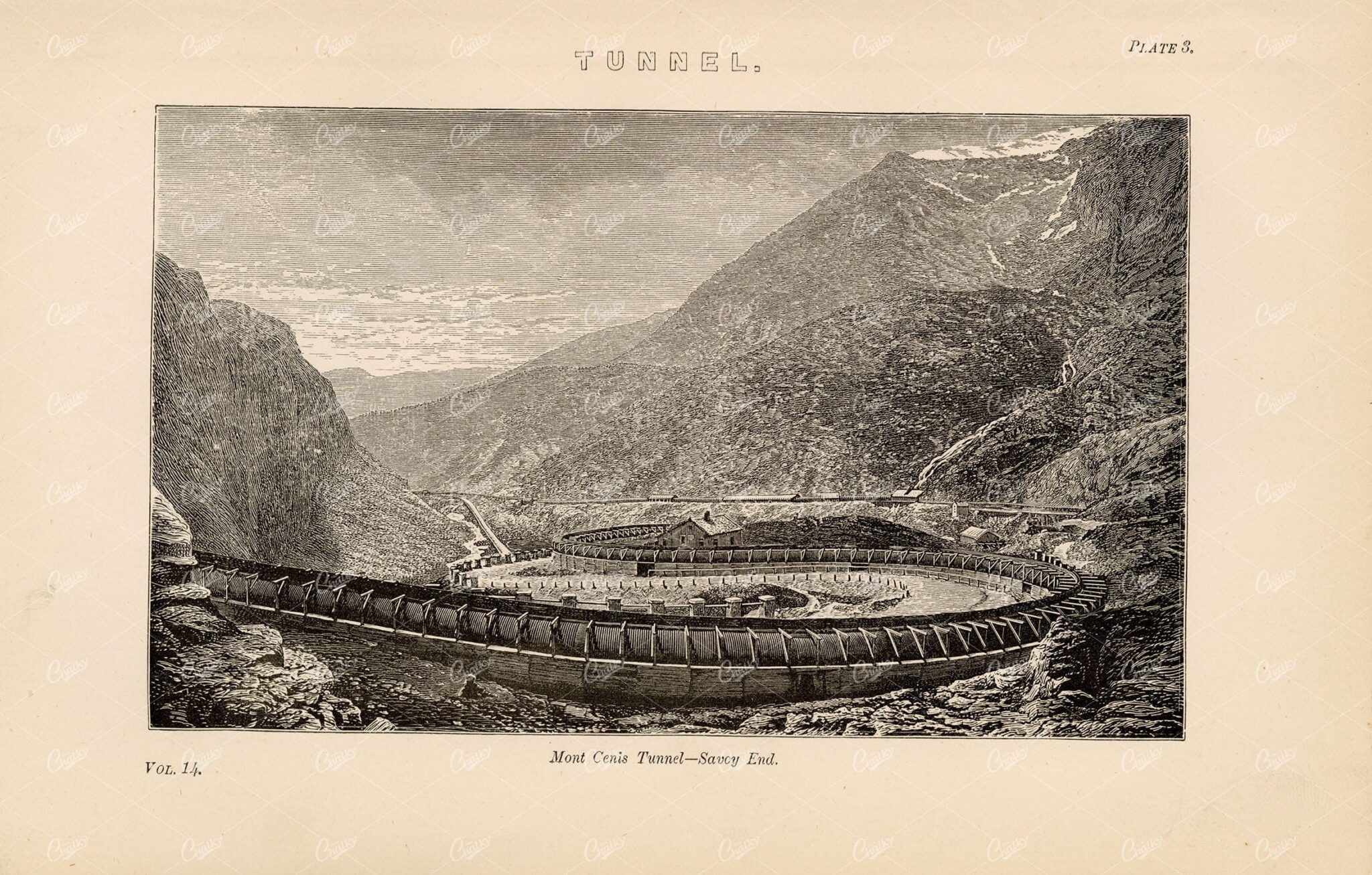 TUNNEL Mont Cenis Tunnel - Savoy End. Antique 1880 Art - Architecture - Century Library