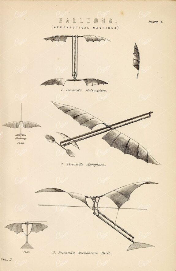 AERONAUTICAL Machines - Penauds Mechanical Bird. Antique 1880 Print