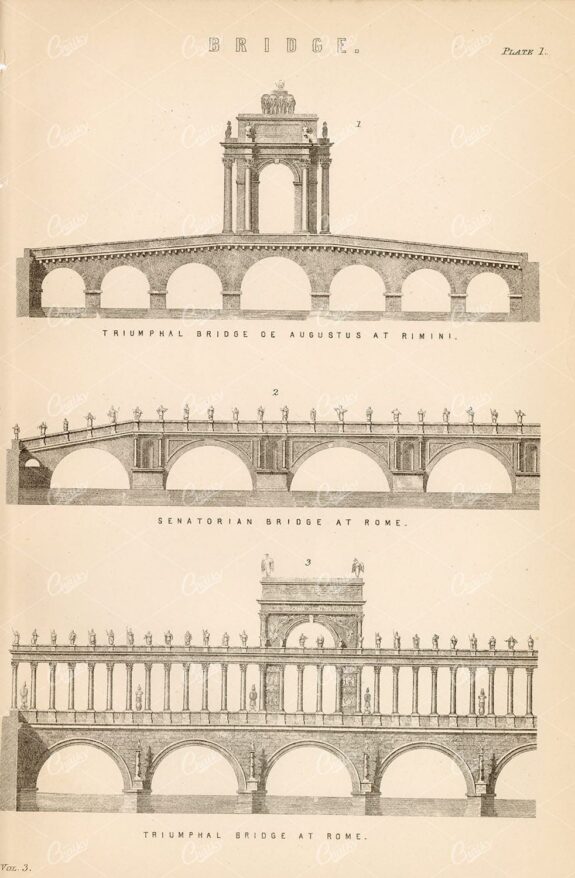 ARCHITECTURE - Various Bridges - Antique 1880's Artwork