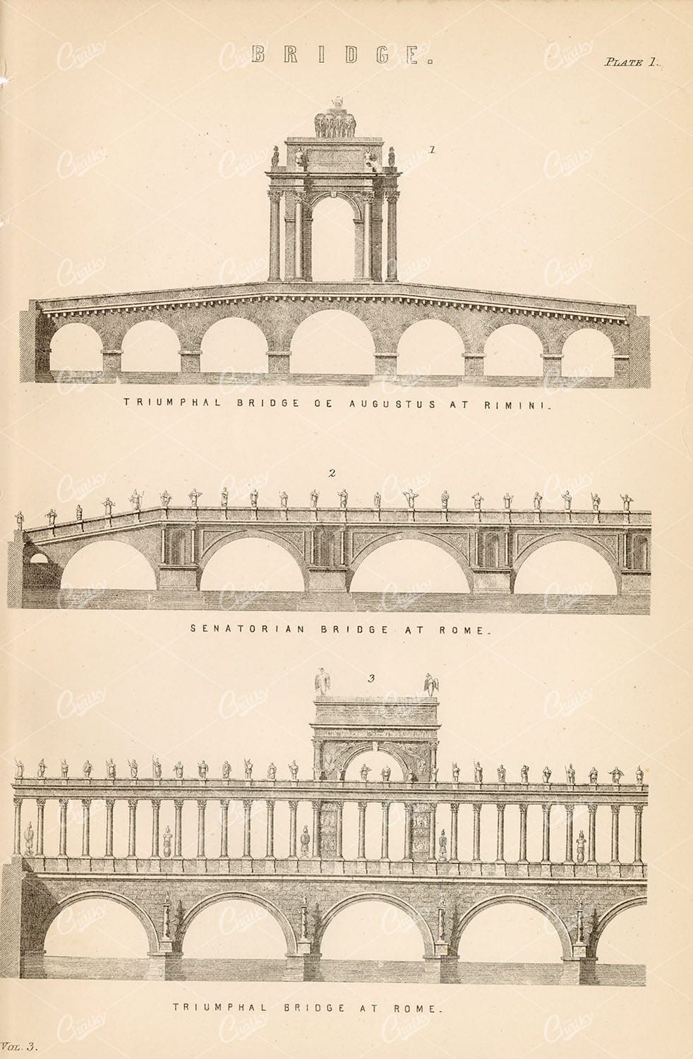 ARCHITECTURE - Various Bridges - Antique 1880's Artwork