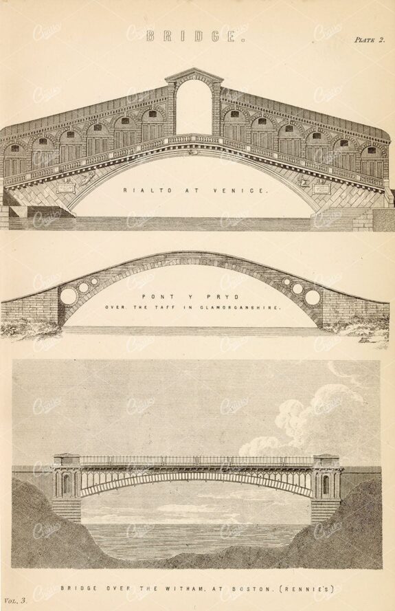 ARCHITECTURE - Various Bridges - Antique 1880's Artwork