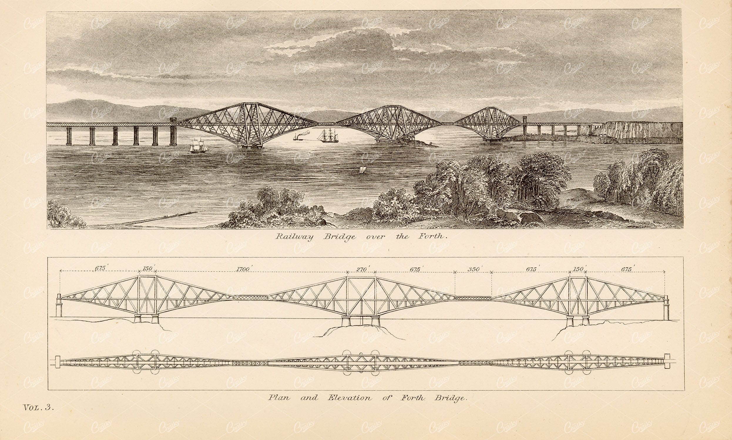 ARCHITECTURE - Various Bridges - Antique 1880's Artwork