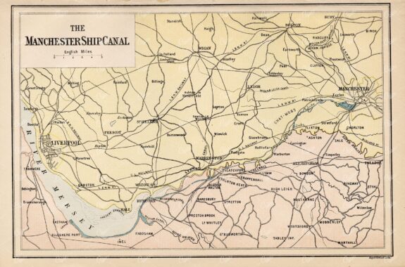 MAPS - The Manchester Ship Canal. Antique 1800's Print