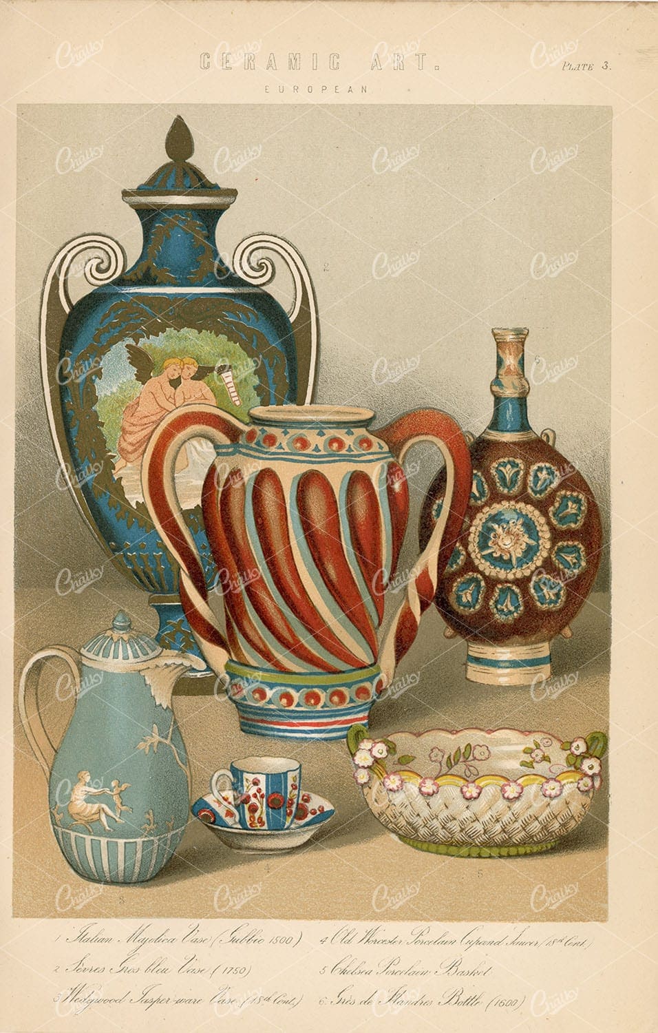 EUROPEAN Ceramic Art - Antique 1880's Encyclopaedia Print