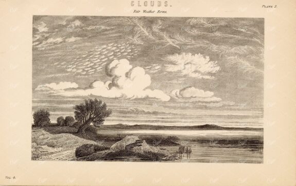 CLOUDS - Fair Weather Forms. Antique Encyclopaedia Plate 1880