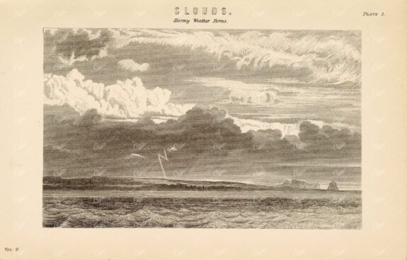 CLOUDS - Stormy Weather Forms, Antique Encyclopaedia Plate 1880
