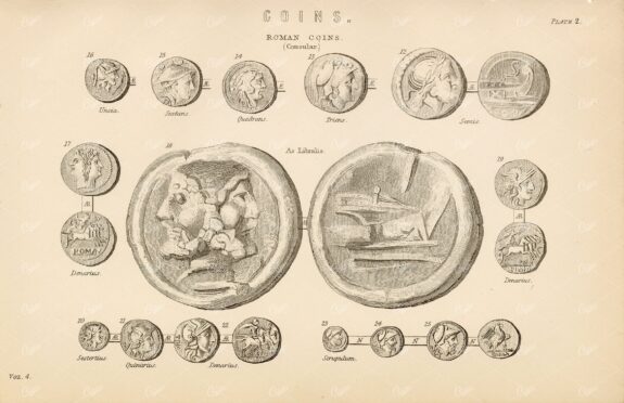 COINS - Roman Coins (Consular) Original Antique Artwork 1880