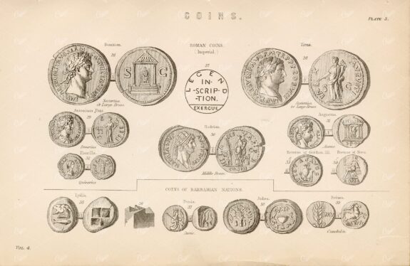 COINS - Roman Coins (Imperial) Original Antique Artwork 1880