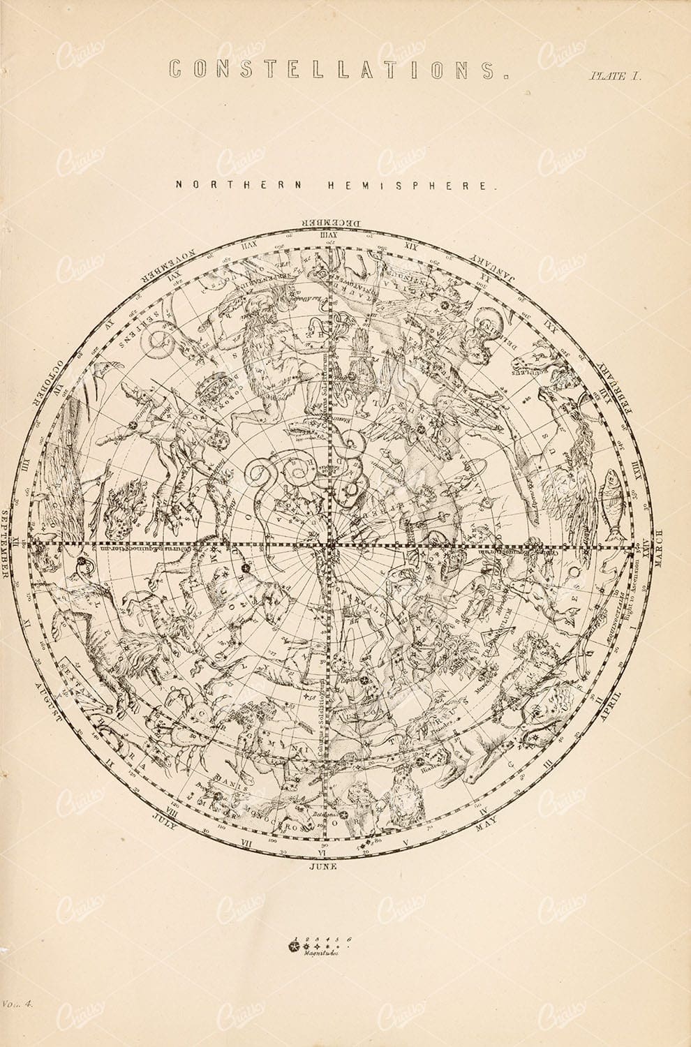 ASTRONOMY - Constellations of the Northern Hemisphere, 1880 Vintage Print