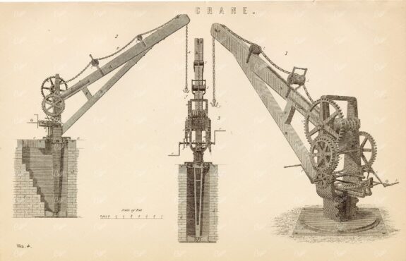 ENGINEERING - Crane Illustration - Antique 1880 Print
