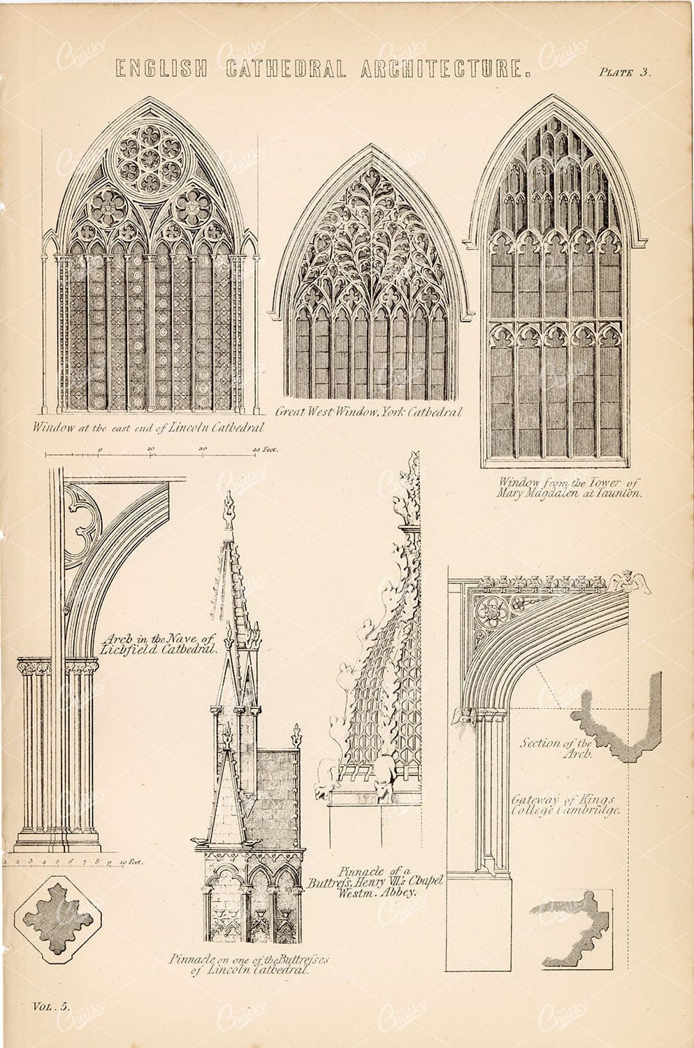 ENGLISH Cathedral Architecture - Antique 1880's Encyclopedia Plate