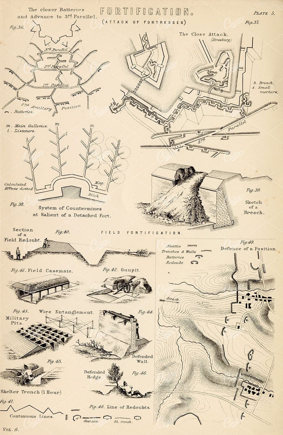 FORTIFICATION Attack of Fortresses - Antique 1880 Artwork