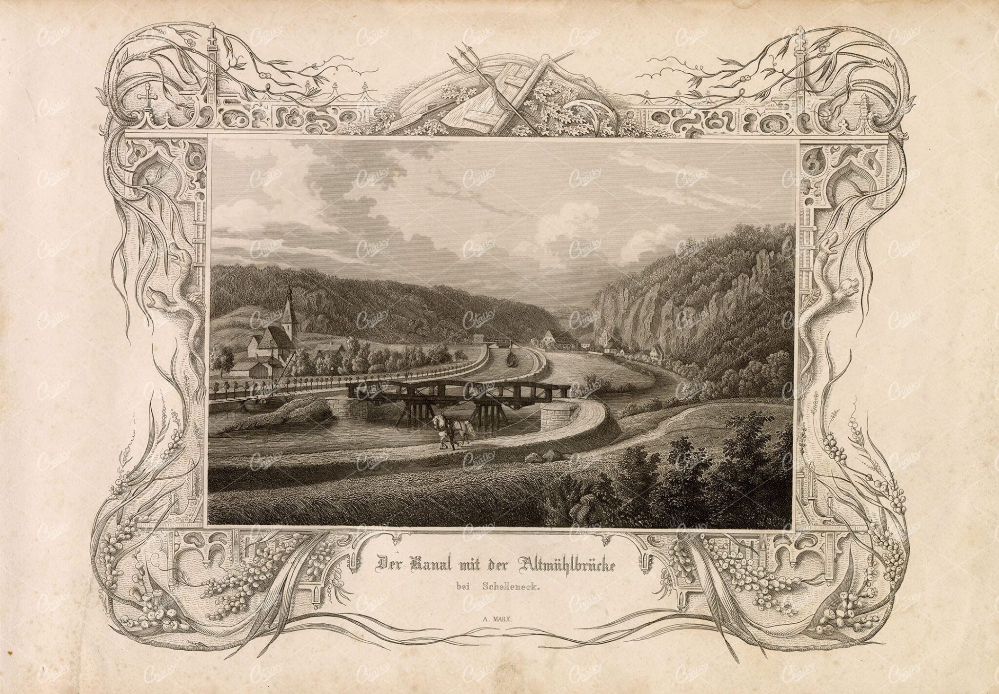 DECORATIVE Border - Der Canal mit der Altmühlbrücke  - 1847