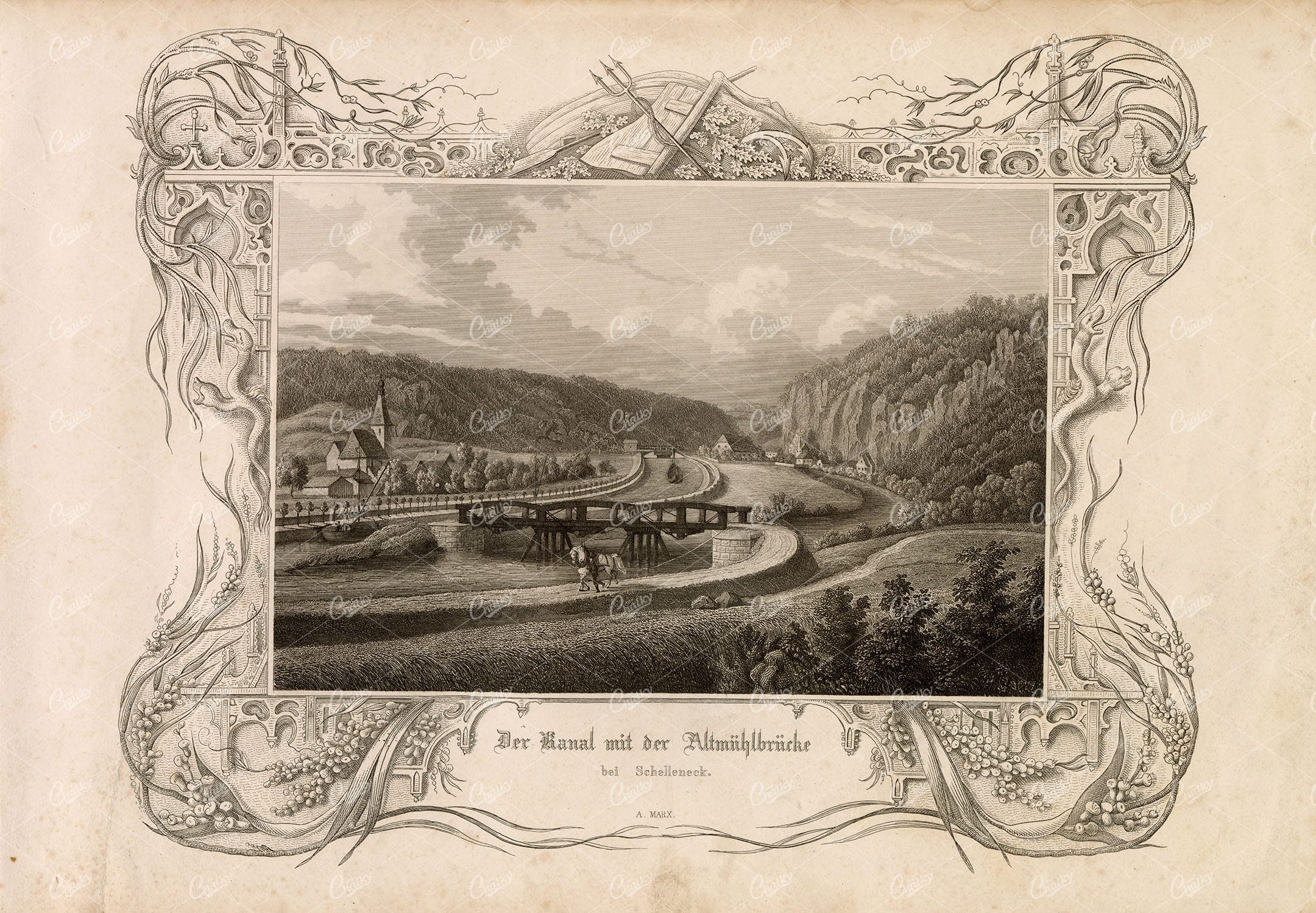 DECORATIVE Border - Der Canal mit der Altmühlbrücke  - 1847