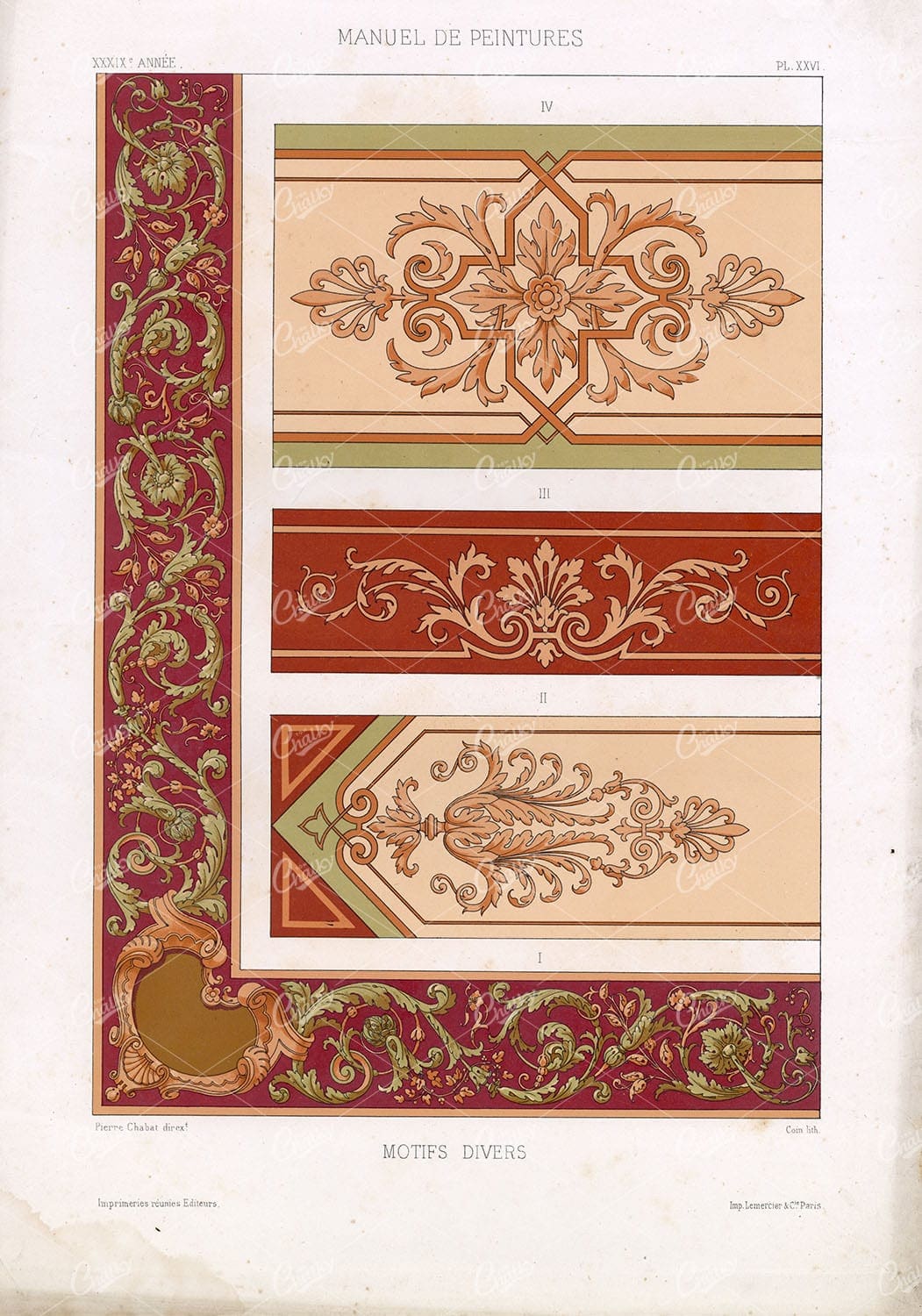 DECORATION - Ornamental Floral Architecture Lithograph for Painters 1850