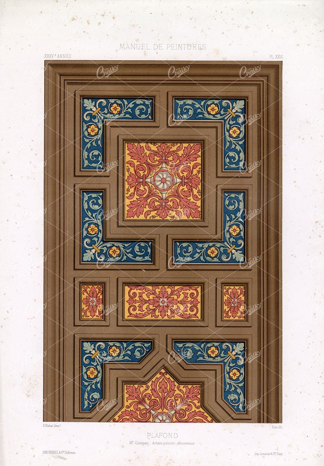 PAINTERS - Ornamental Decoration of Study Ceiling - Large Lithography