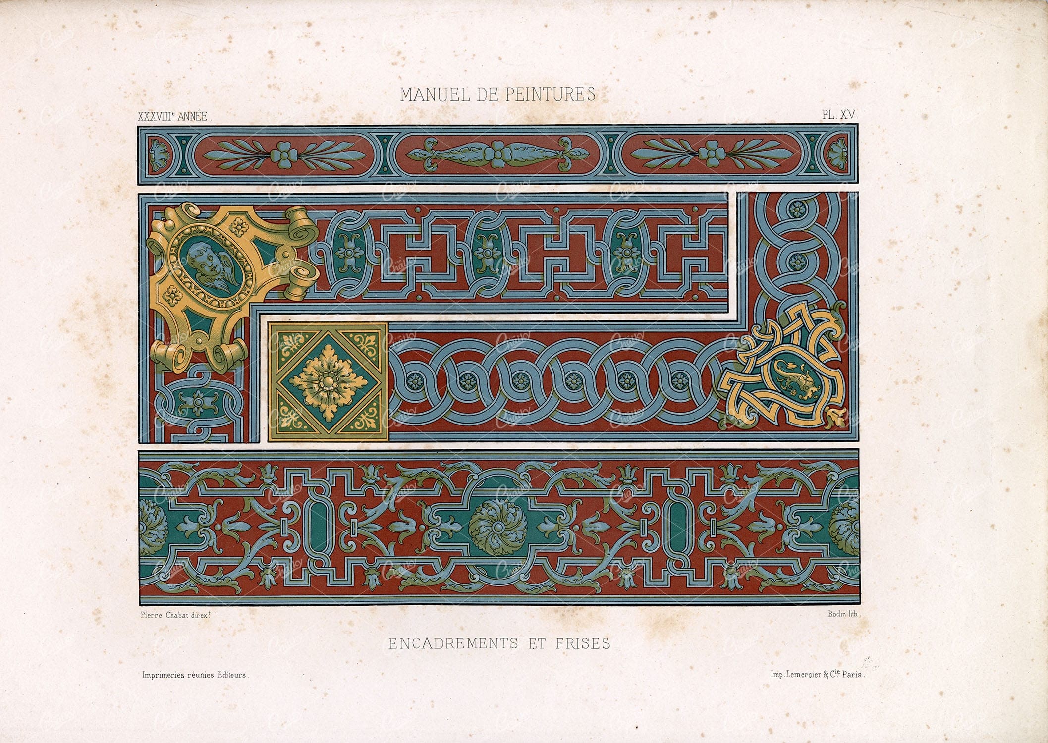 ORNAMENTAL Frames and Freizes - Vintage French Decor - Large Lithograph
