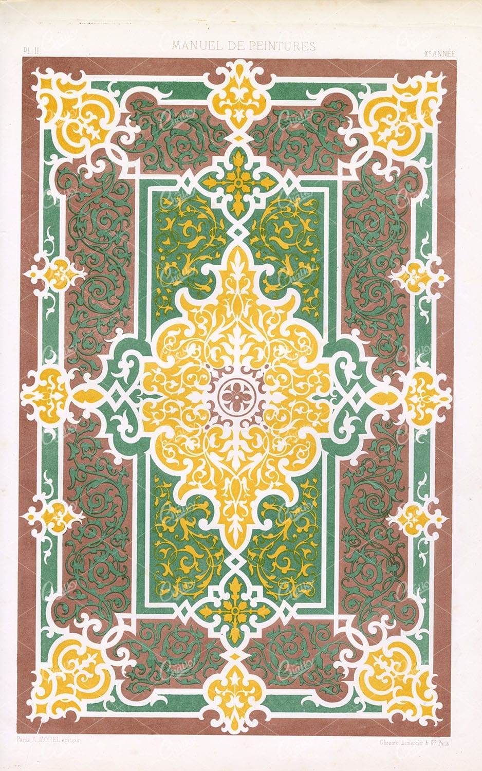 MURAL - Antique Decorative Ceiling Mural - Paris Chromolithograph 1850
