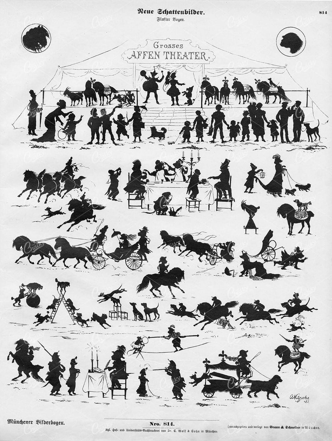 1860 Cicus Affen Theatre Silhouette Figures - Neue Schattenbilder 814