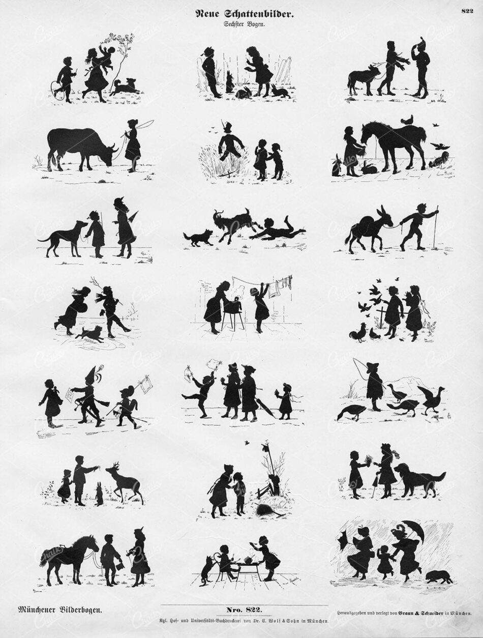 1860 Various Silhouette Shadow Play Figures - München, Braun & Schneider 822