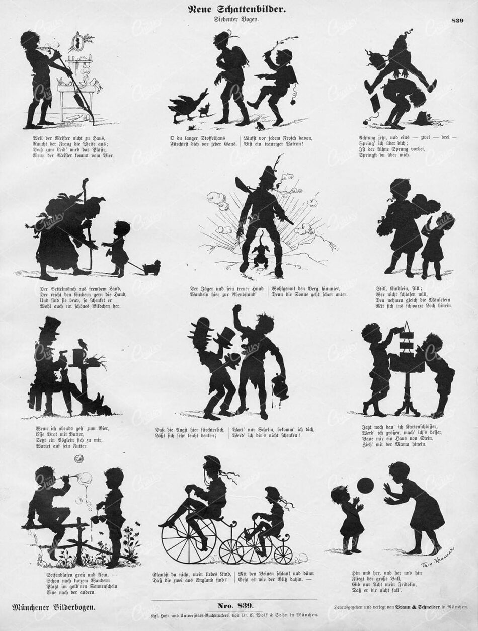 1860 Various Silhouette Shadow Play Figures - München, Braun & Schneider 839