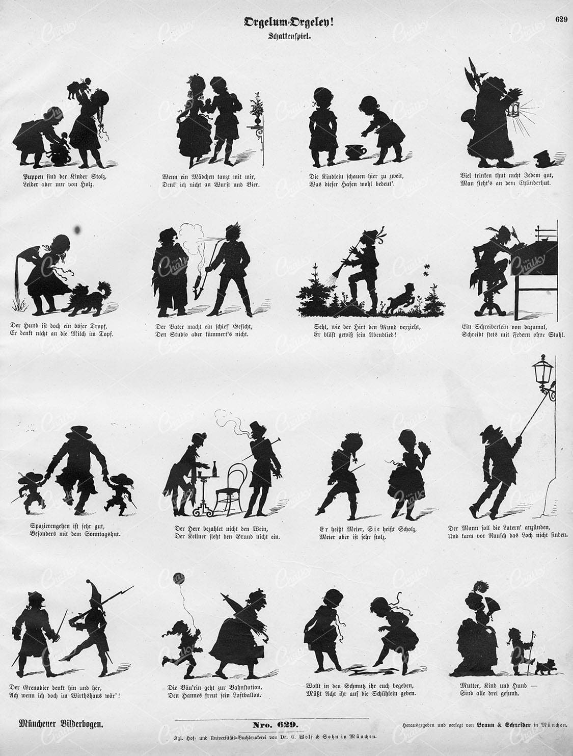 1860 Various Silhouette Shadow Play Figures - München, Braun & Schneider 629