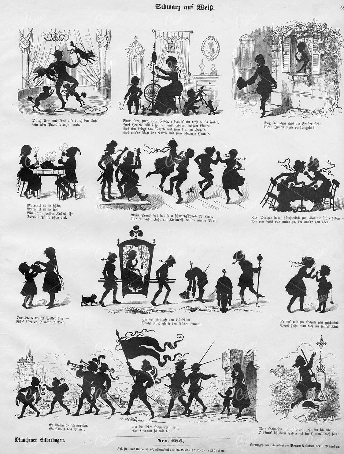 1860 Various Silhouette Shadow Play Figures - München, Braun & Schneider 686