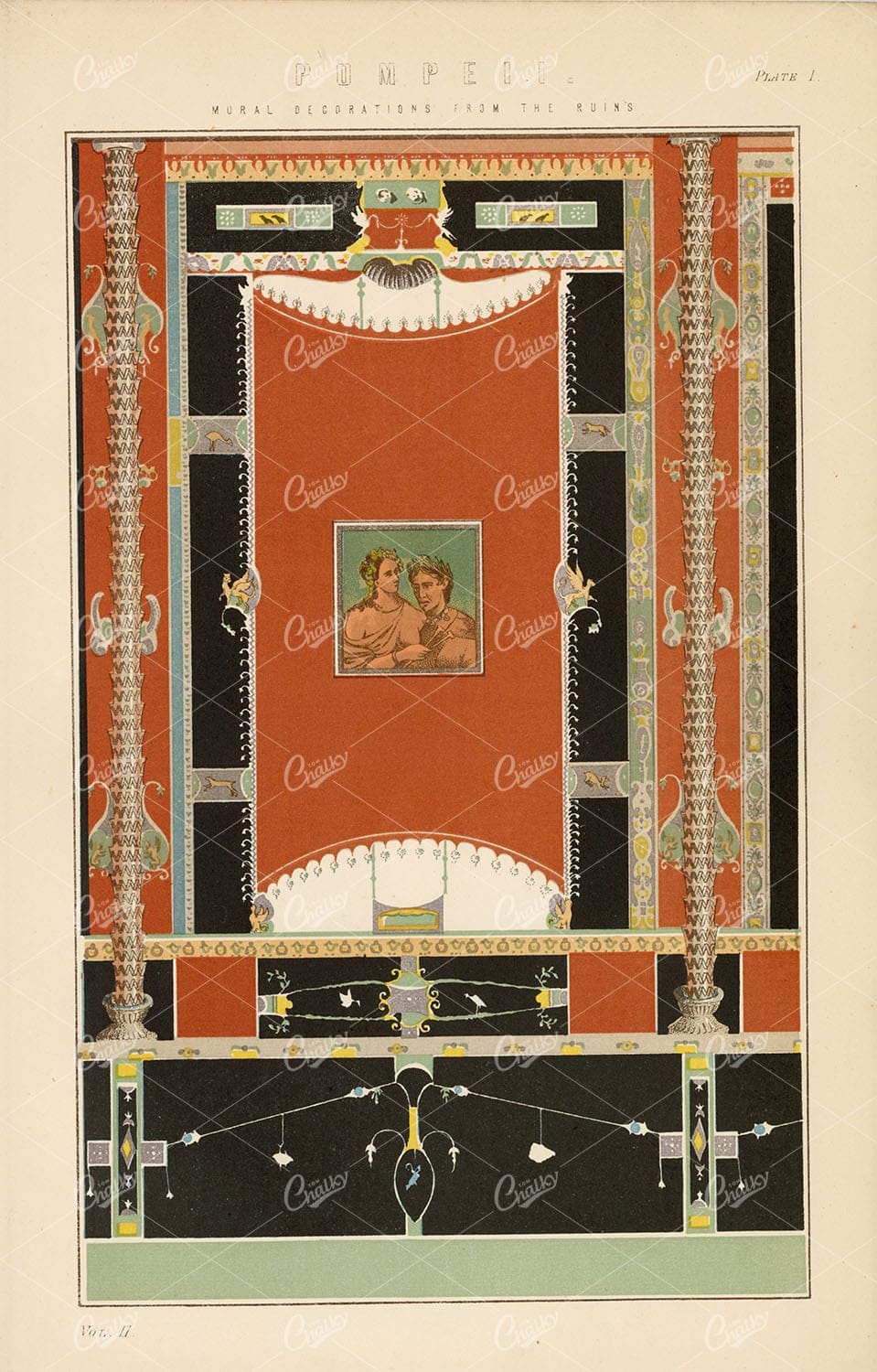 MURALS Pompeii (Mural Decorations from the Ruins) 1880 Vintage Print