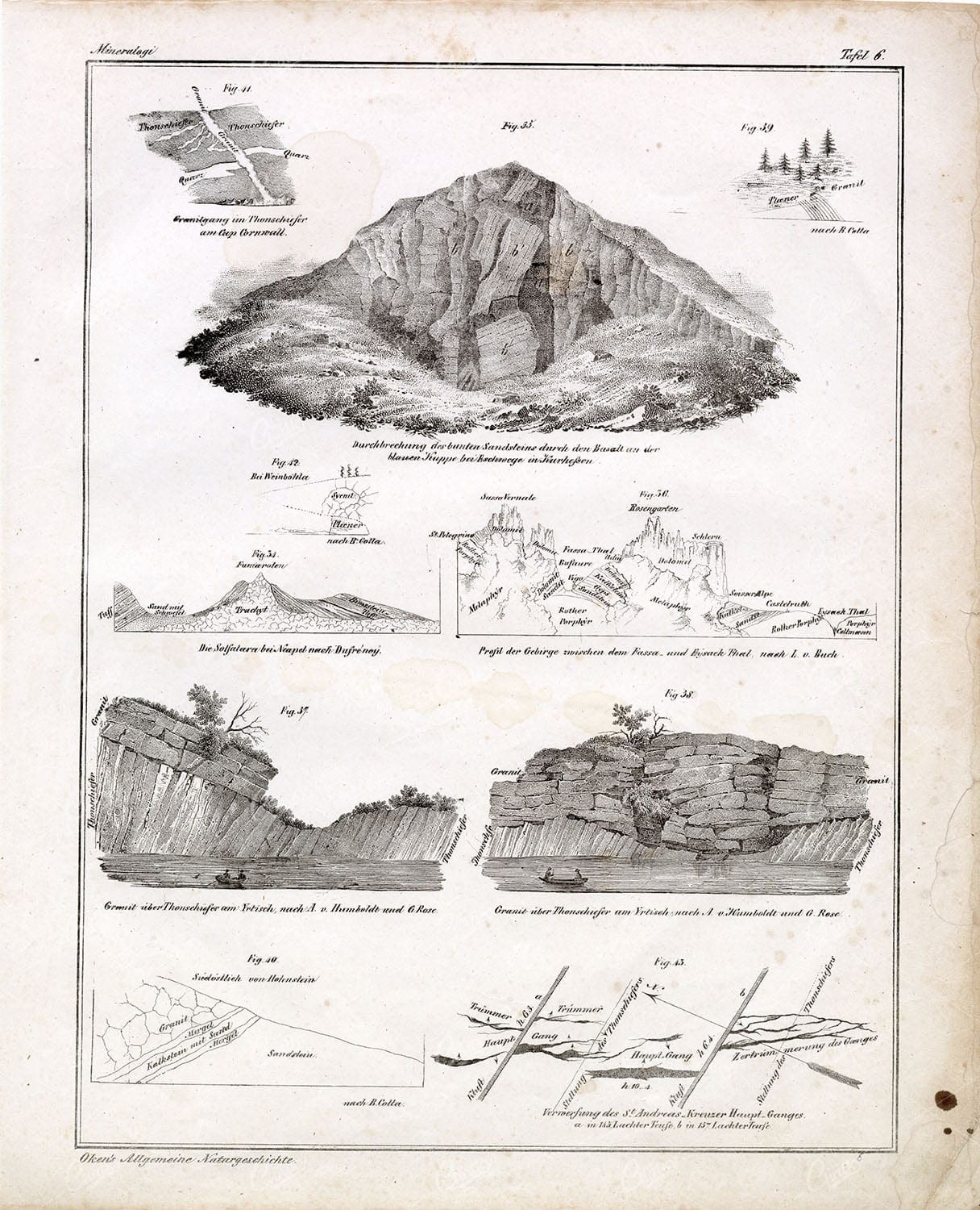 Oken's Naturgeschichte 1836 - Minerals / Minerologie Antique Large Plate 6