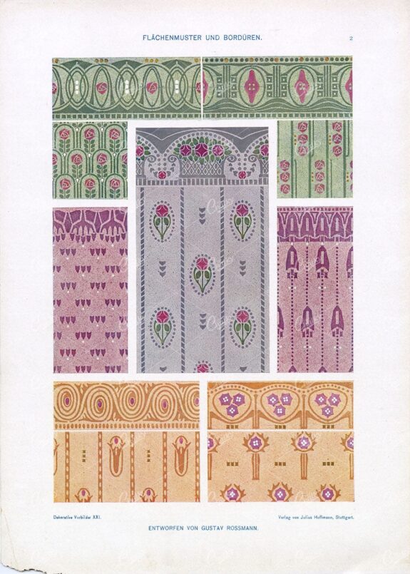 DEKORATIVE Vorbilder - Decorative Patterns and Borders - Antique Print