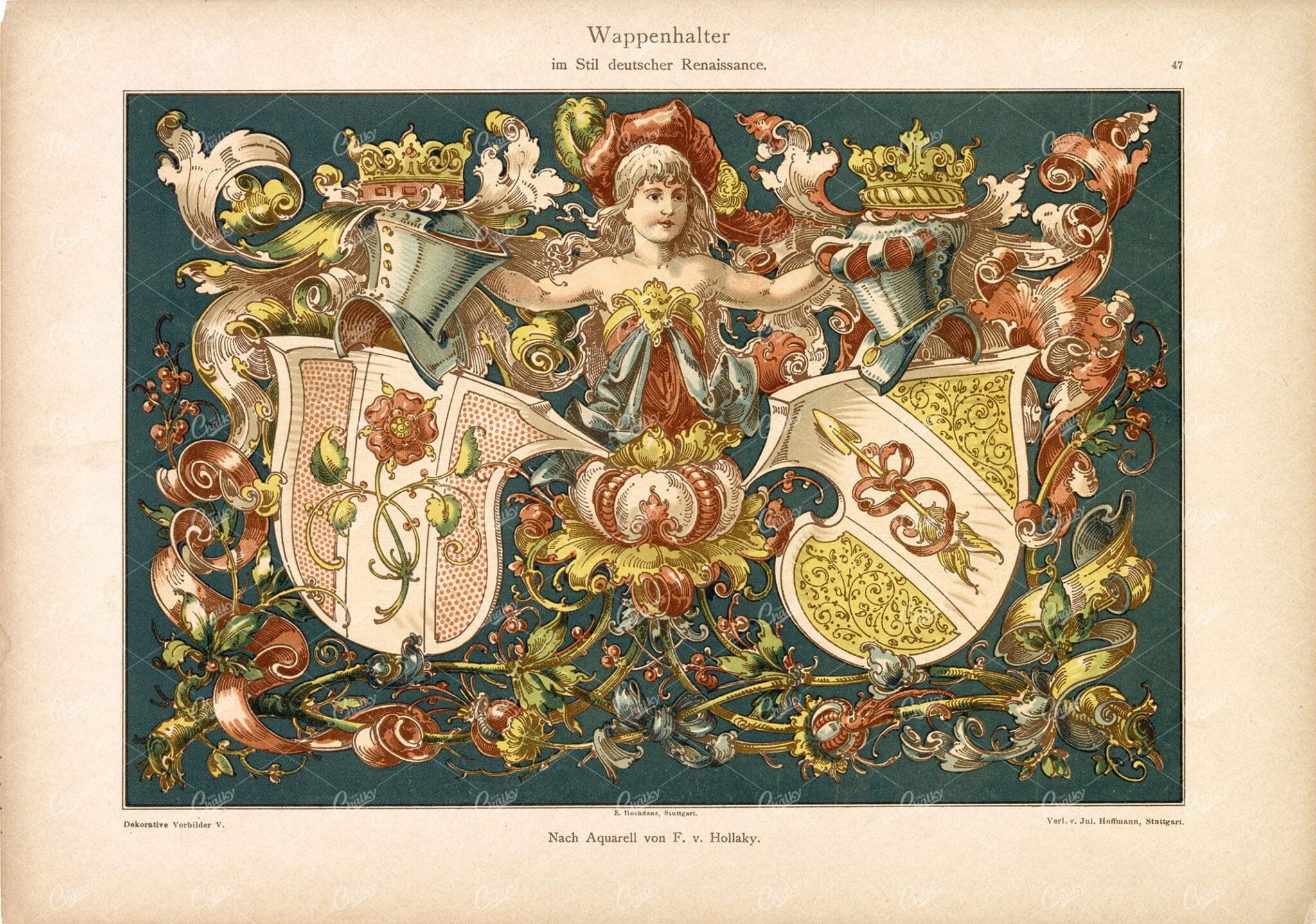 COAT of Arms in German Renaissance Style by F. V. Hollaky 1904