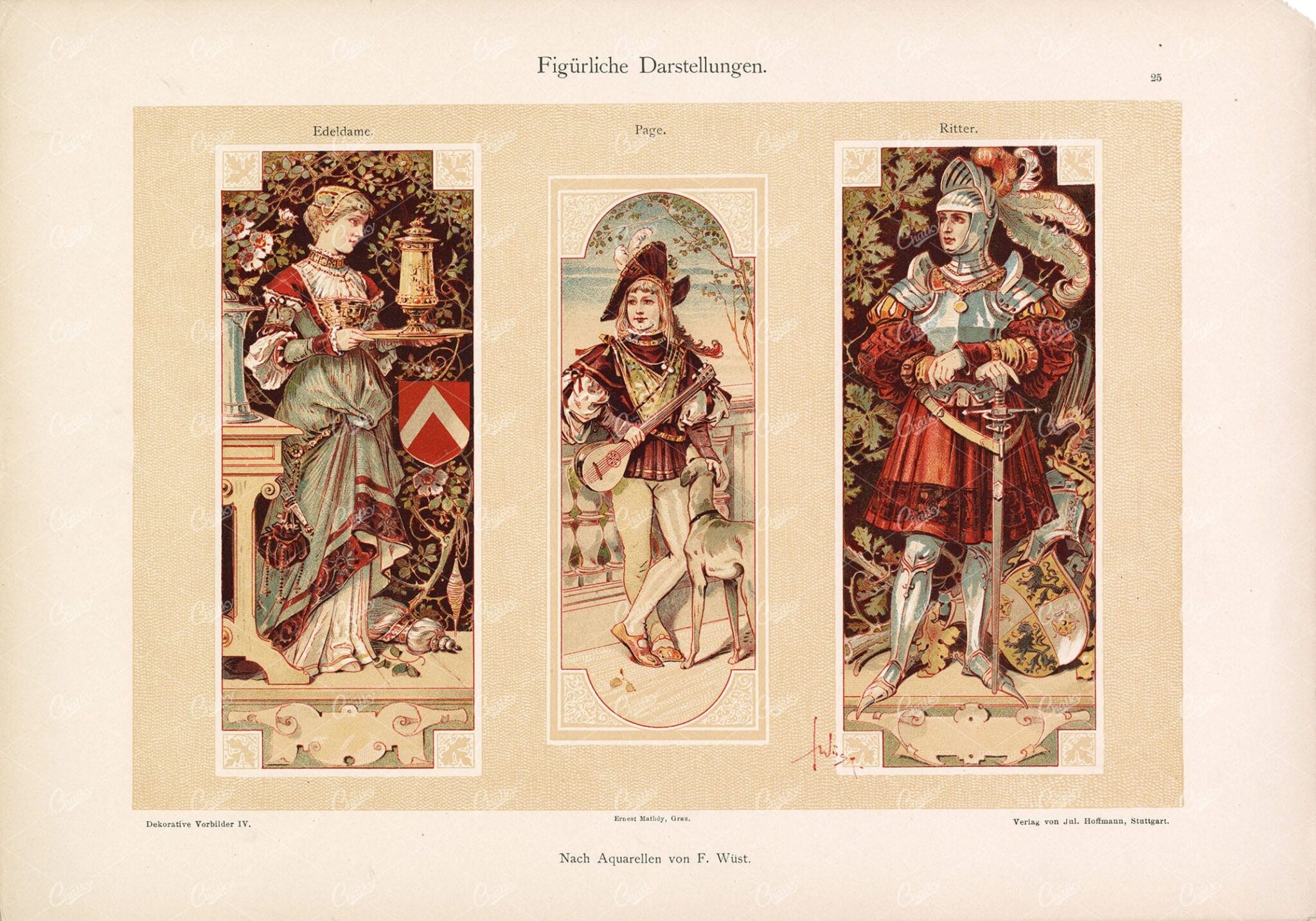 DEKORATIVE Vorbilder - Figurliche Darstellungen - Noble Lady, Page, Knight