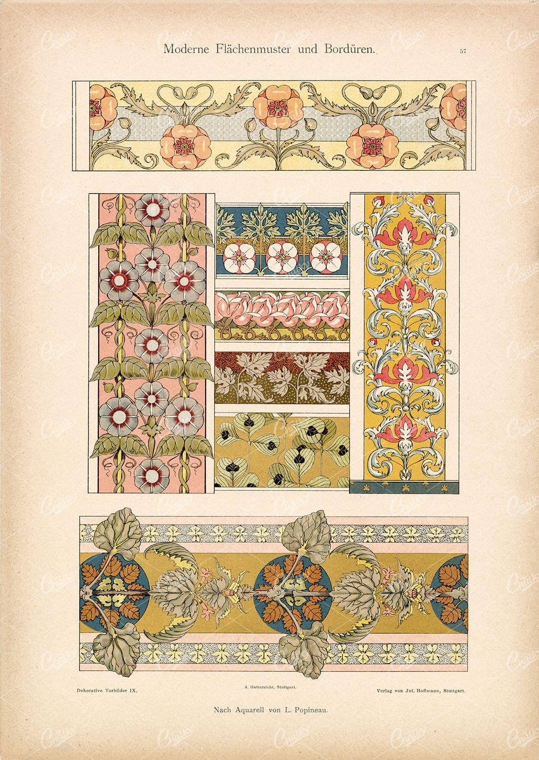 FLORAL Ornamental Borders and Patterns by L. Popineau - Antique Artwork