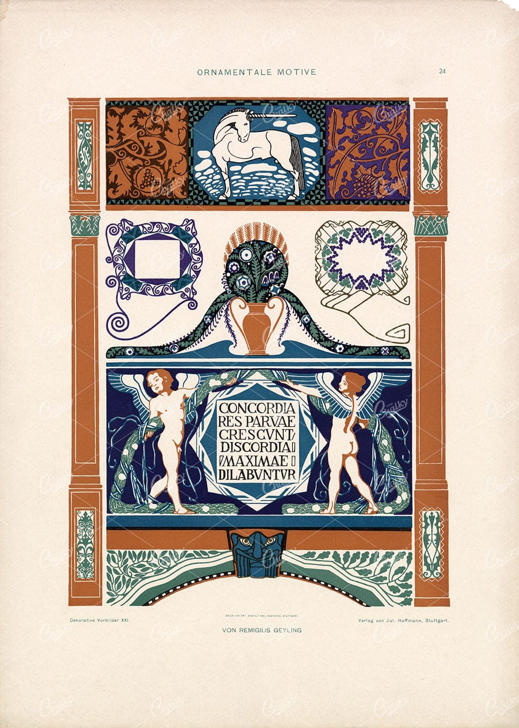 DECORATIVE Ornamental Design by Remigius Geyling 1904 Antique Print