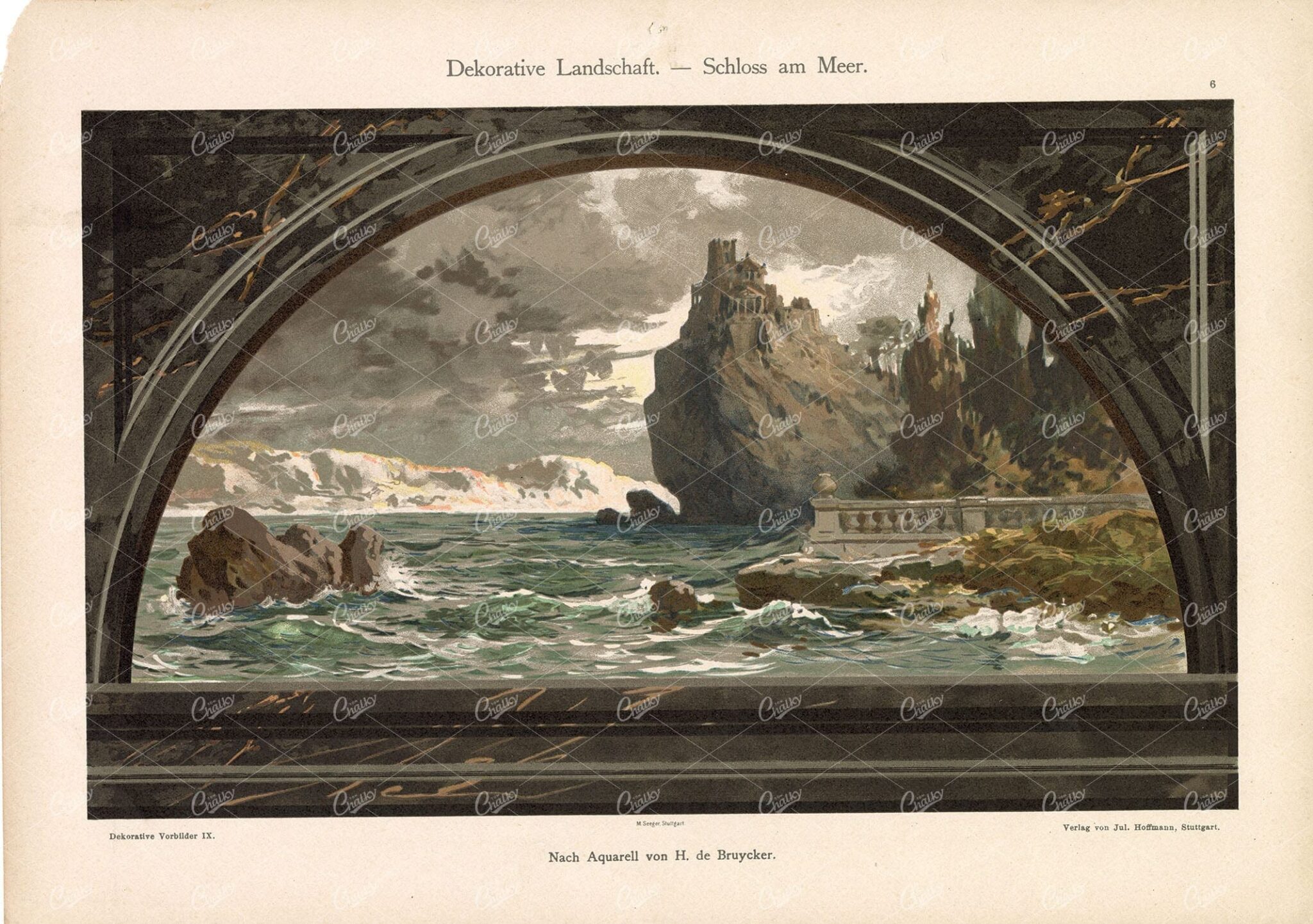 DECORATIVE Landscape - Castle on a Mountain - by H. De Bruycker