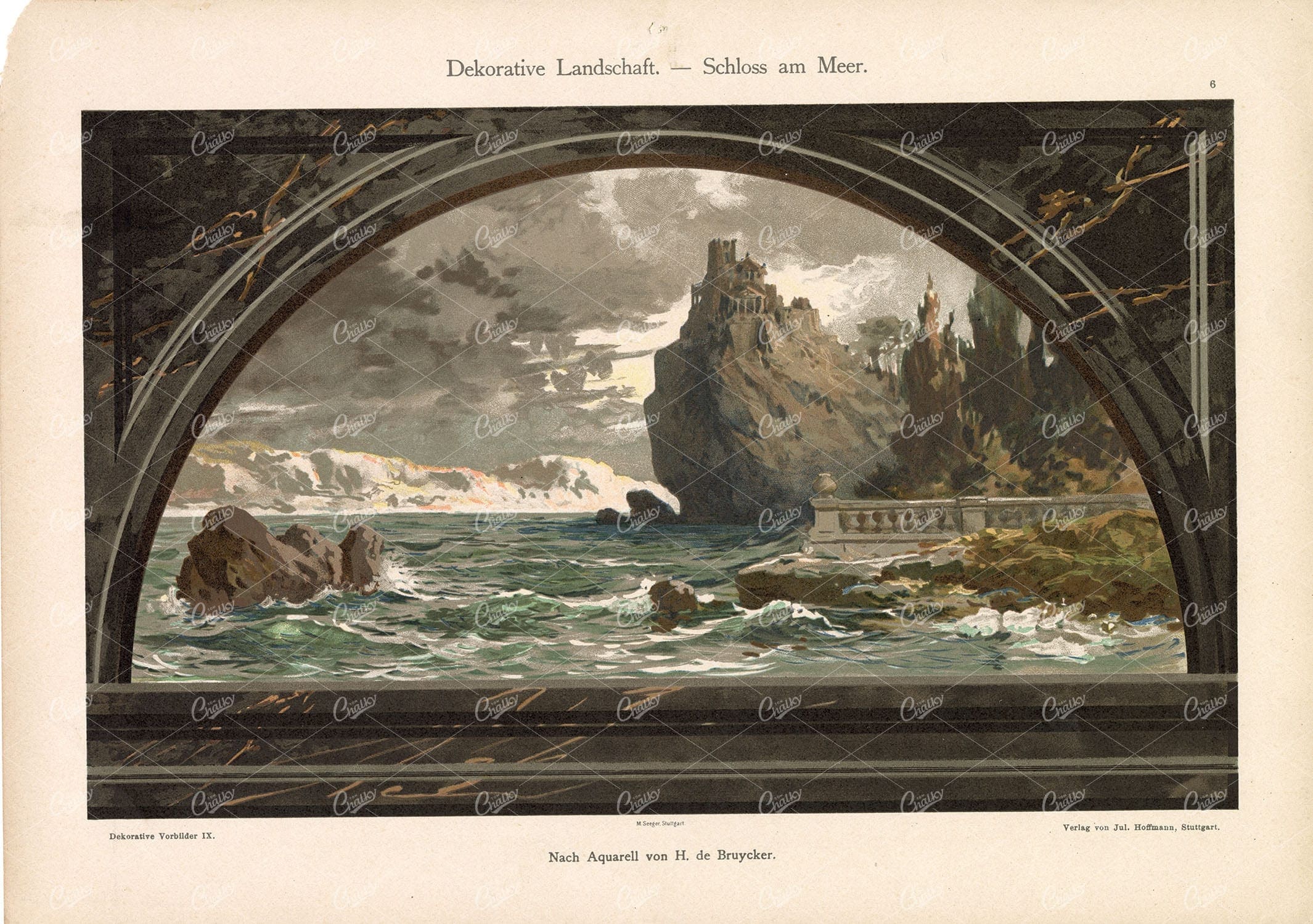 DECORATIVE Landscape - Castle on a Mountain - by H. De Bruycker