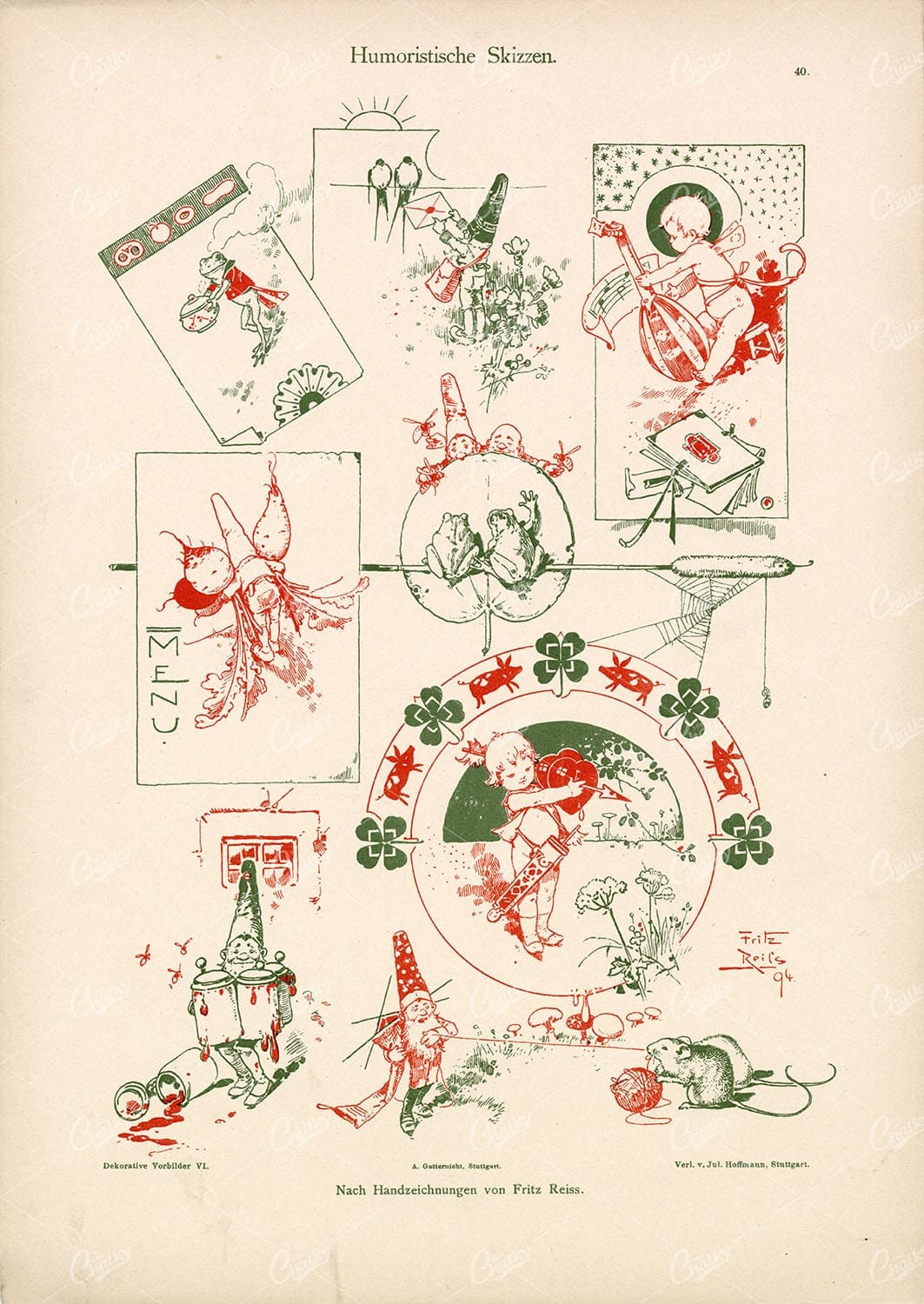 VARIETY of Vintage Humorous Sketches by Fritz Reiss 1904