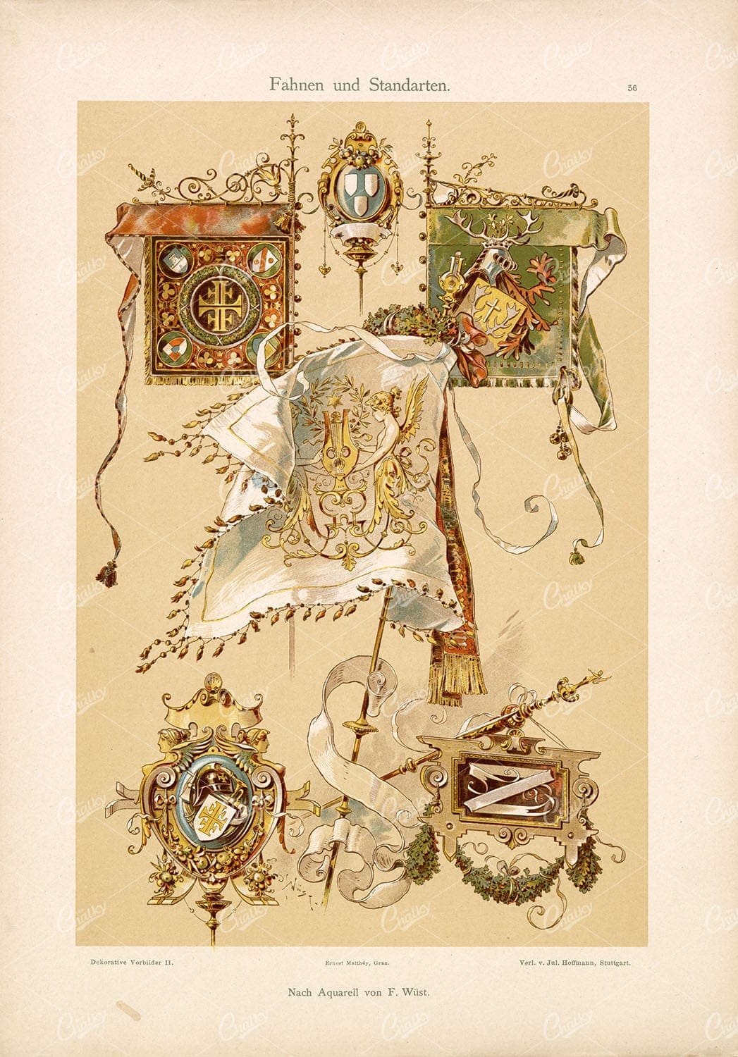 INTRICATE Ornamental Flags and Poles by F. Wust - Dekorative Vorbilder