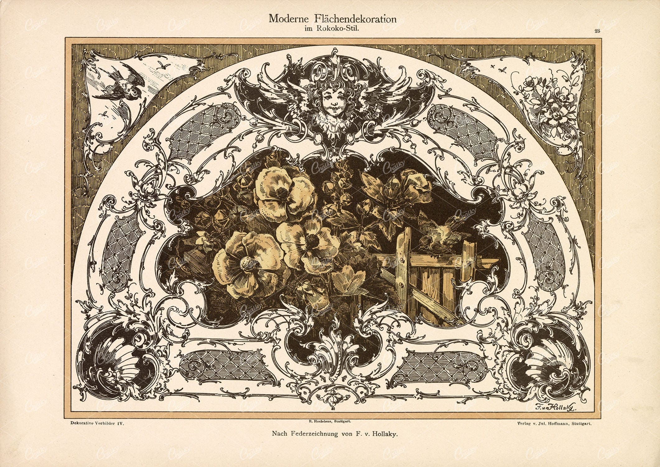 ROCOCO Artwork - Detailed Ornamental Antique Print by F. V. Hollaky