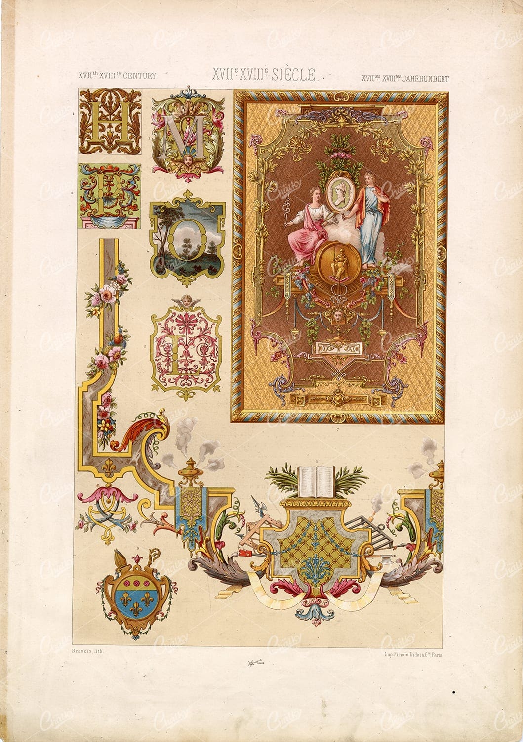 XVII-XVIII Siecle Racinet Decorative Ornamental Chromolithograph