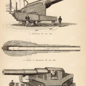 WEAPONS Artillery. Armstrong 100 Ton Gun, Woolwich 81 Ton Gun Artwork