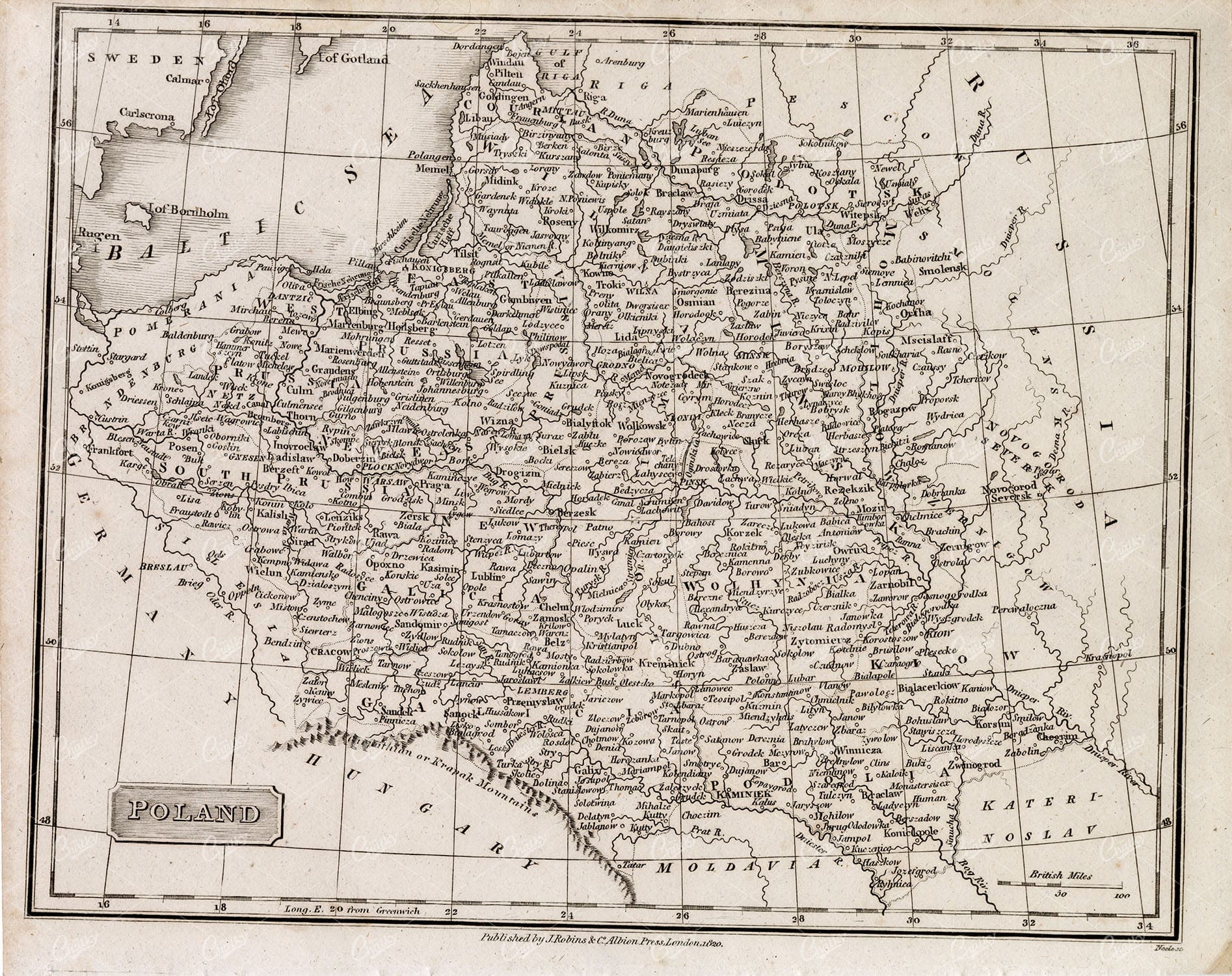 MAPS - Antique Map of POLAND from RARE Abraham REES Encyclopaedia 1800s