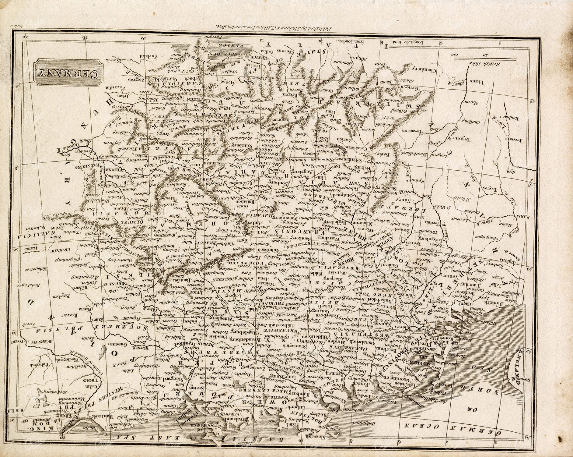MAPS - Antique Map of GERMANY from RARE Abraham REES Encyclopaedia 1800s