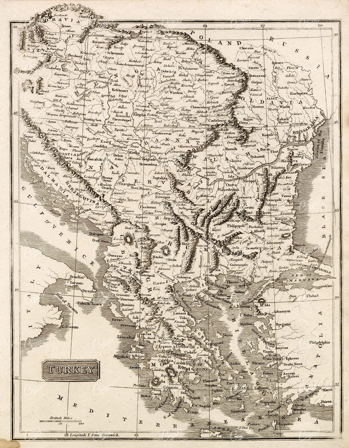 MAPS - Antique Map of TURKEY from RARE Abraham REES Encyclopaedia 1800s