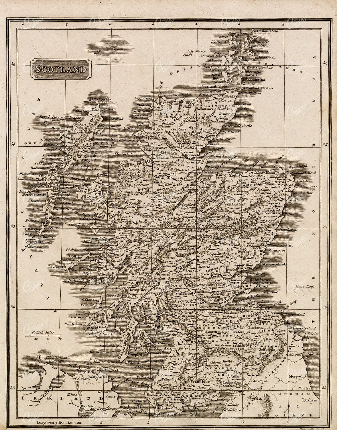 MAPS - Antique Map of SCOTLAND from RARE Abraham REES Encyclopaedia 1800s