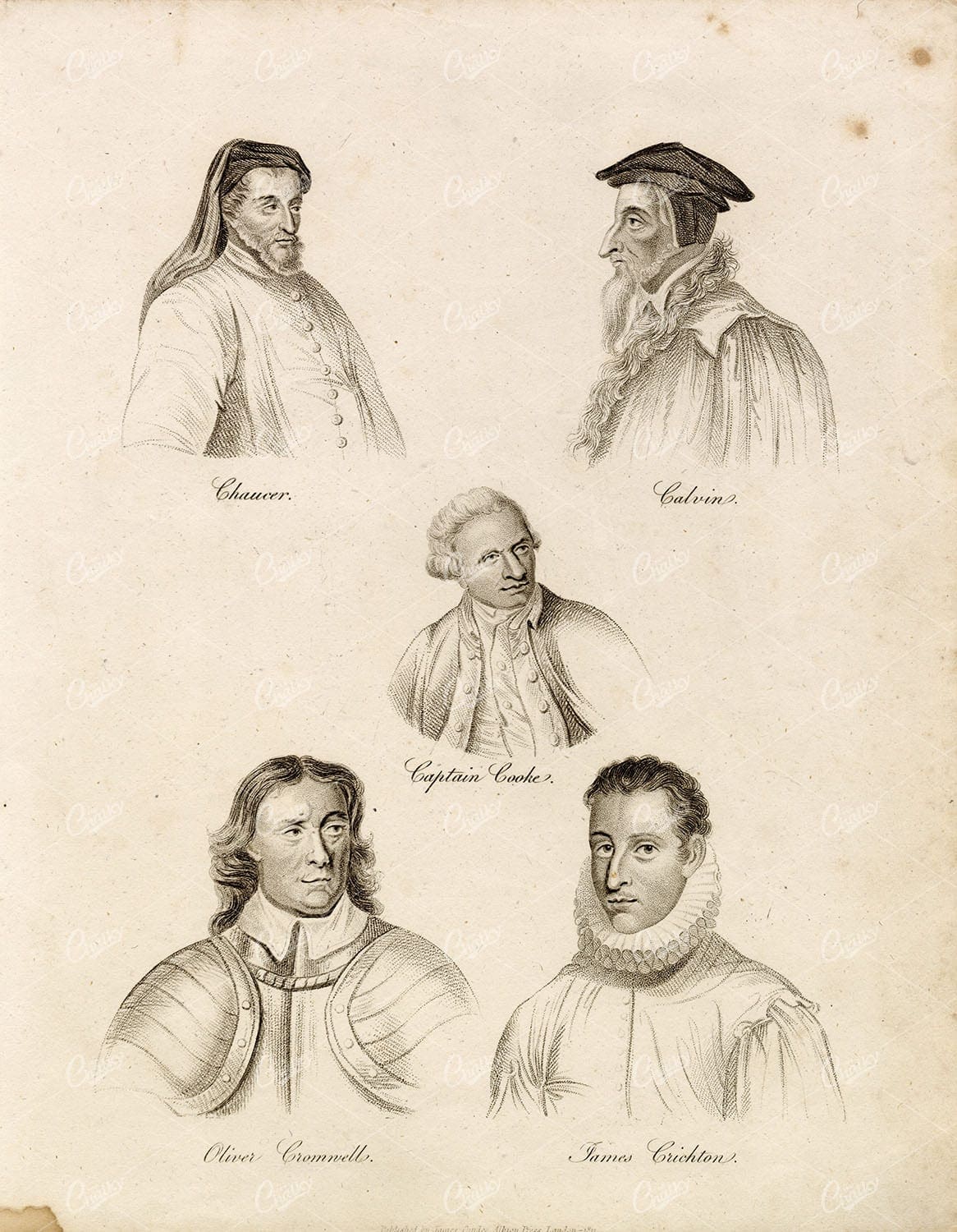 OLIVER CROMWELL, Cpt. Cooke, Calvin, Chaucer, James Crichton 1800 Portraits