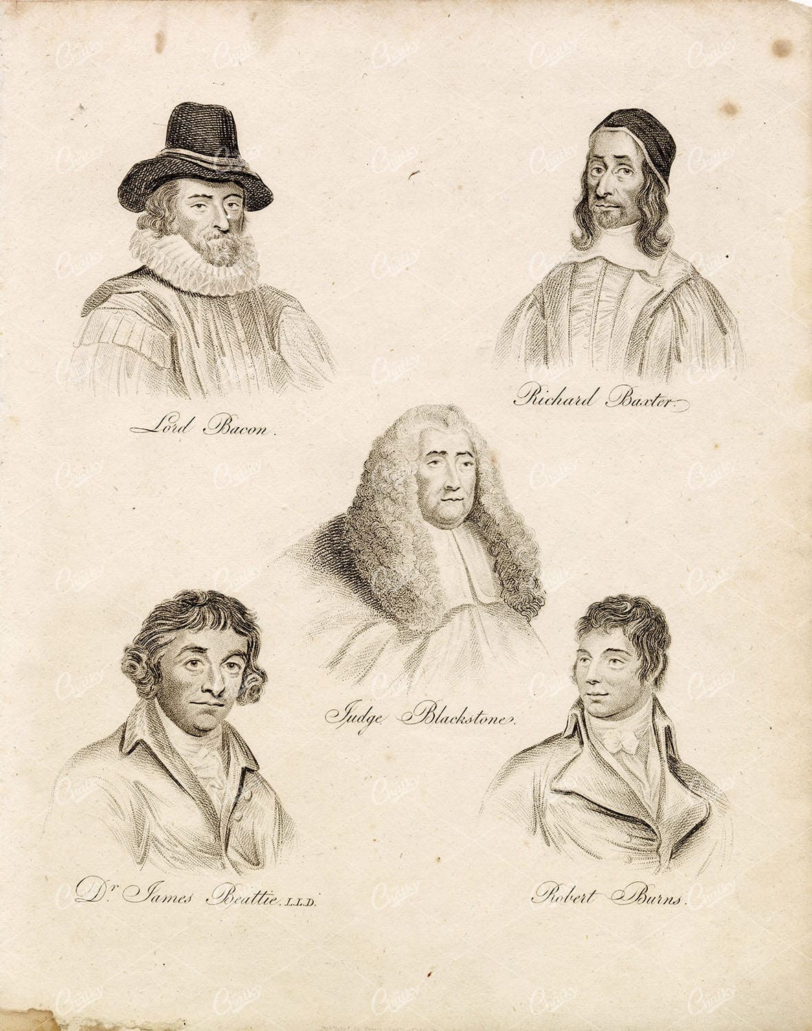 BACON, Baxter, Blackstone, Beattie, R. Burns - RARE 1800s Portraits REES