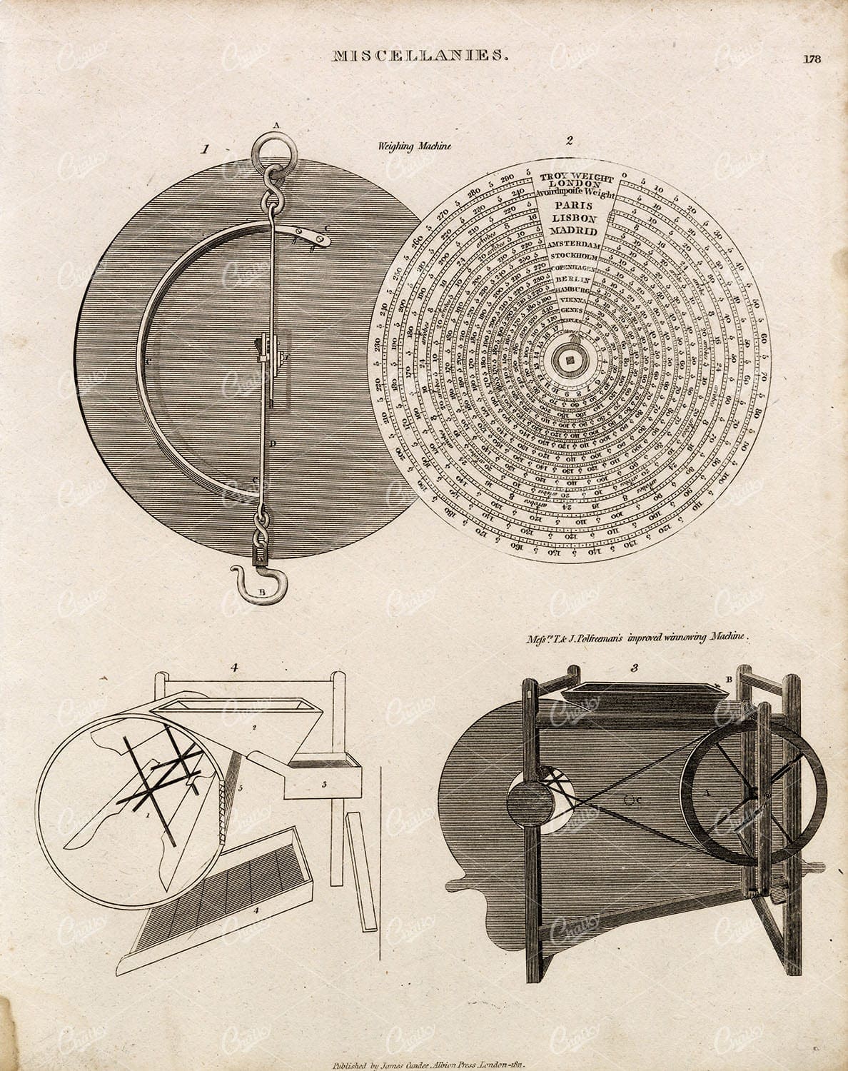 MISCELLANIES Print - Weighing Machine, Winnowing - REES Cyclopaedia